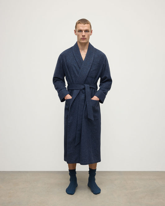 Johnstons of Elgin AW25 Men's Tailoring Navy Donegal Donegal Cashmere Dressing Gown TA000528RU7383