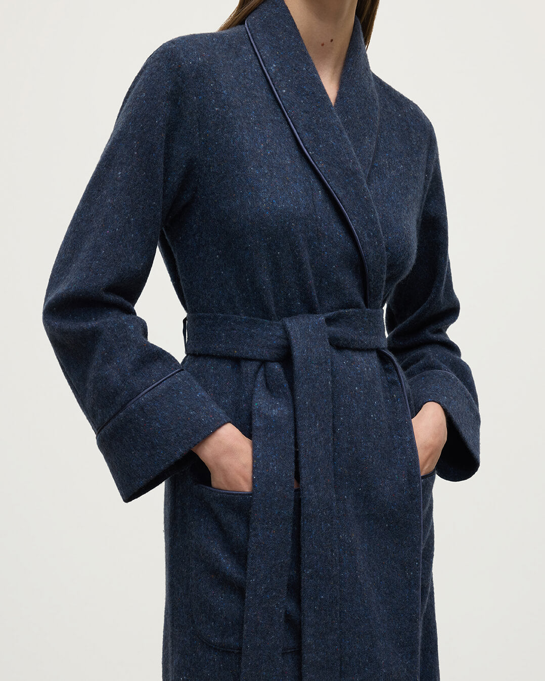 Johnstons of Elgin Women's Loungewear Navy Donegal Donegal Cashmere Dressing Gown TA000529RU7383
