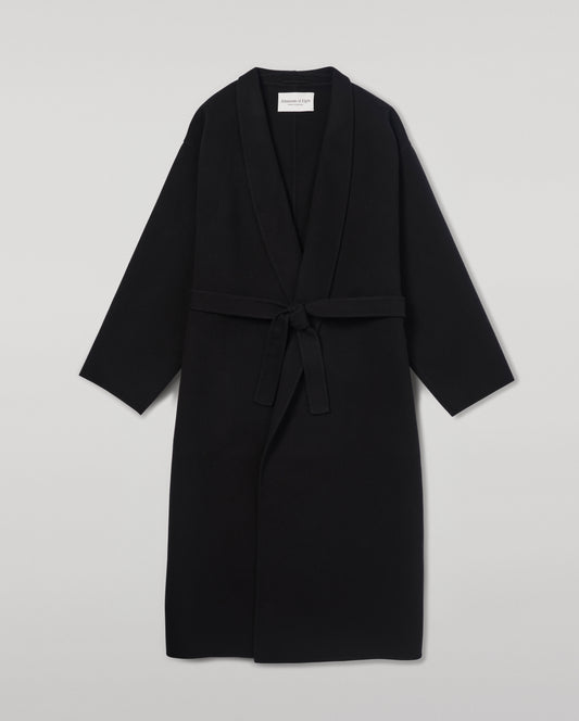 Johnstons of Elgin Women's Tailoring Black Black Cashmere Wrap Coat Front View TA000621RU6432