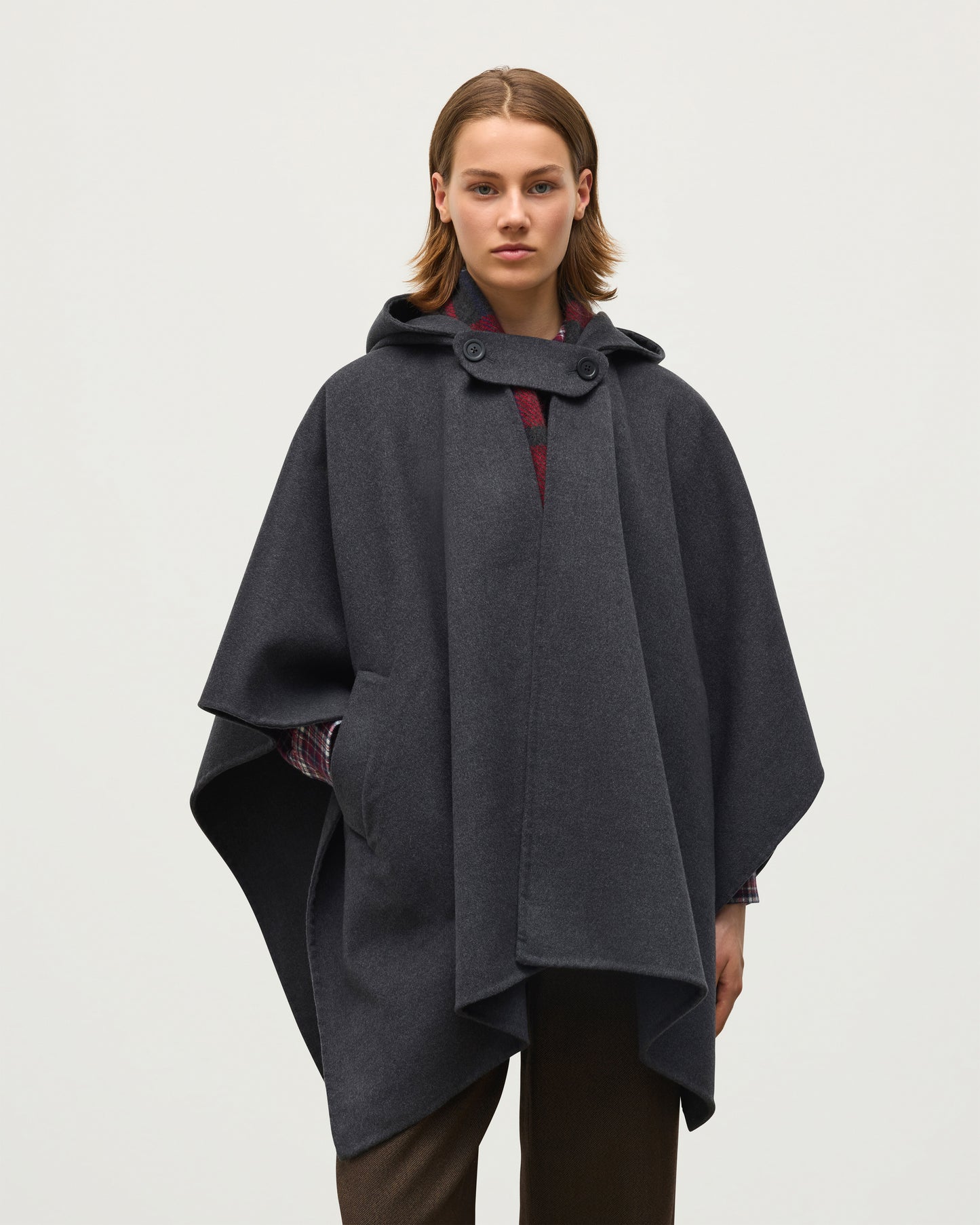 JOHNSTONS OF ELGIN WOMENS HOOLIE DF CM TAILORED HOODED CAPE CHARCOAL GREY 100% CASHMERE TA000677RU6081ONE