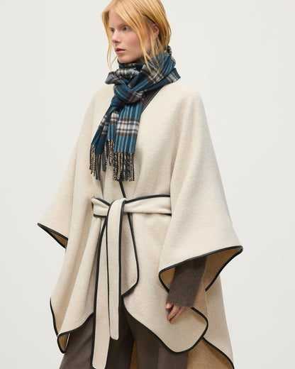 JOHNSTONS OF ELGIN WOMENS BELTED CAPE WITH LEATHER BINDING NATURAL 90% WOOL, 10% CASHMERE TB000696RU7544ONE