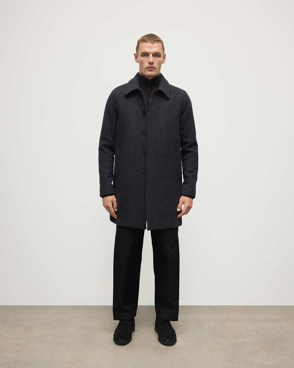 Johnstons of Elgin AW25 Men's Tailoring Shale Modern Twill Wool Grey Car Coat TD000473RU7680