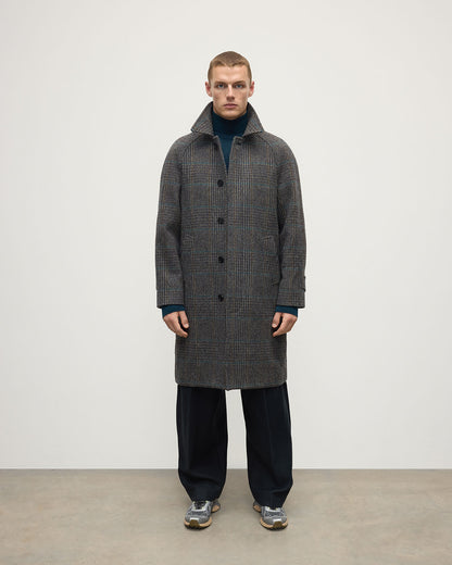 Johnstons of Elgin AW25 Men's Tailoring Dark Slate Glen Urquhart The Balmacaan' Coat | Dark Slate Check TD000475RU7678