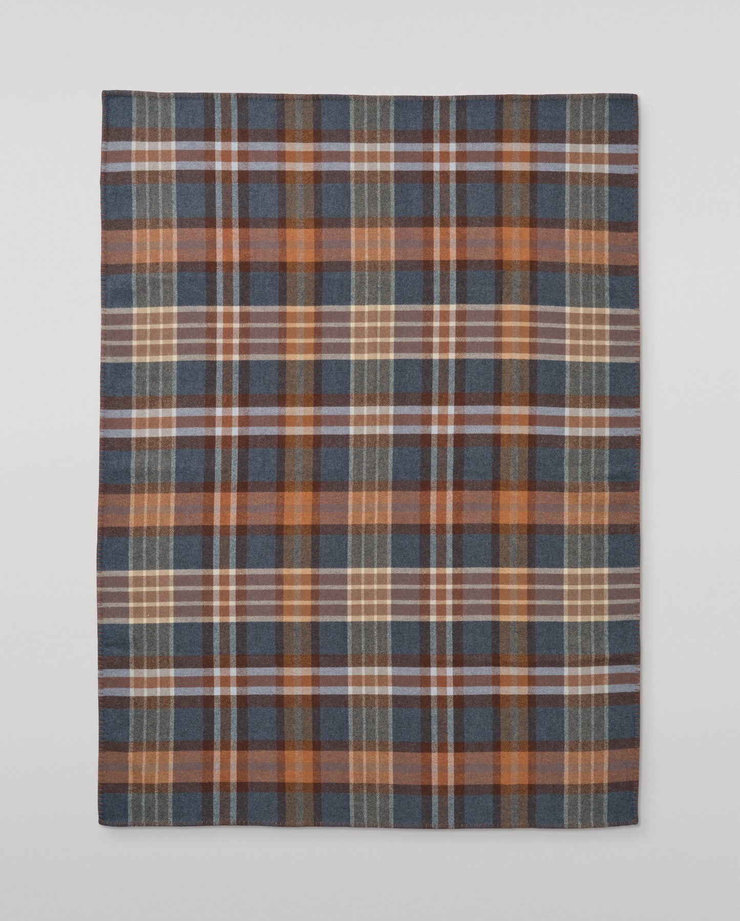Johnstons of Elgin Double Face 100% Wool Blanket in Heather Blue and Brown Check TD000535RU7427ONE