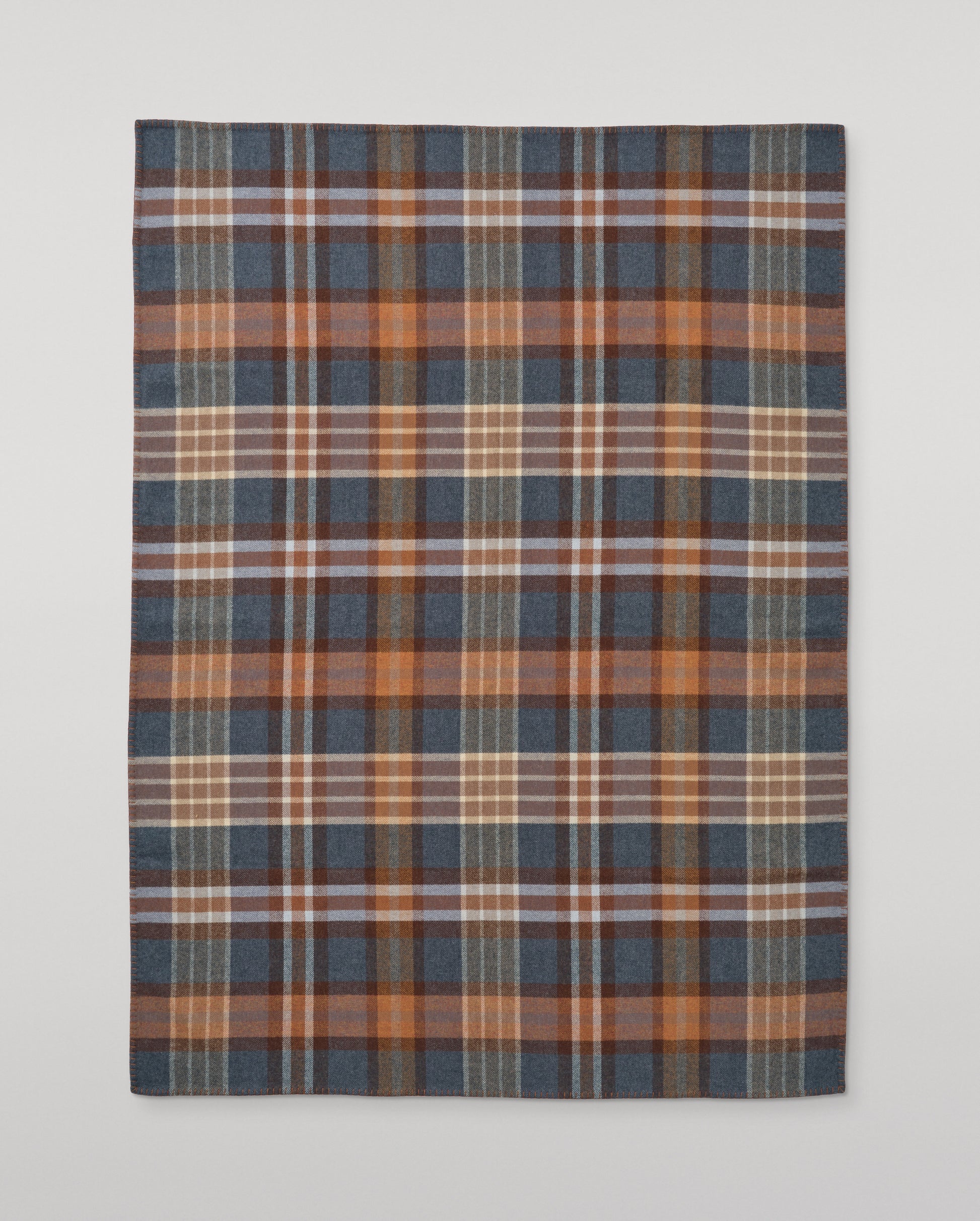 Johnstons of Elgin Double Face 100% Wool Blanket in Heather Blue and Brown Check TD000535RU7427ONE