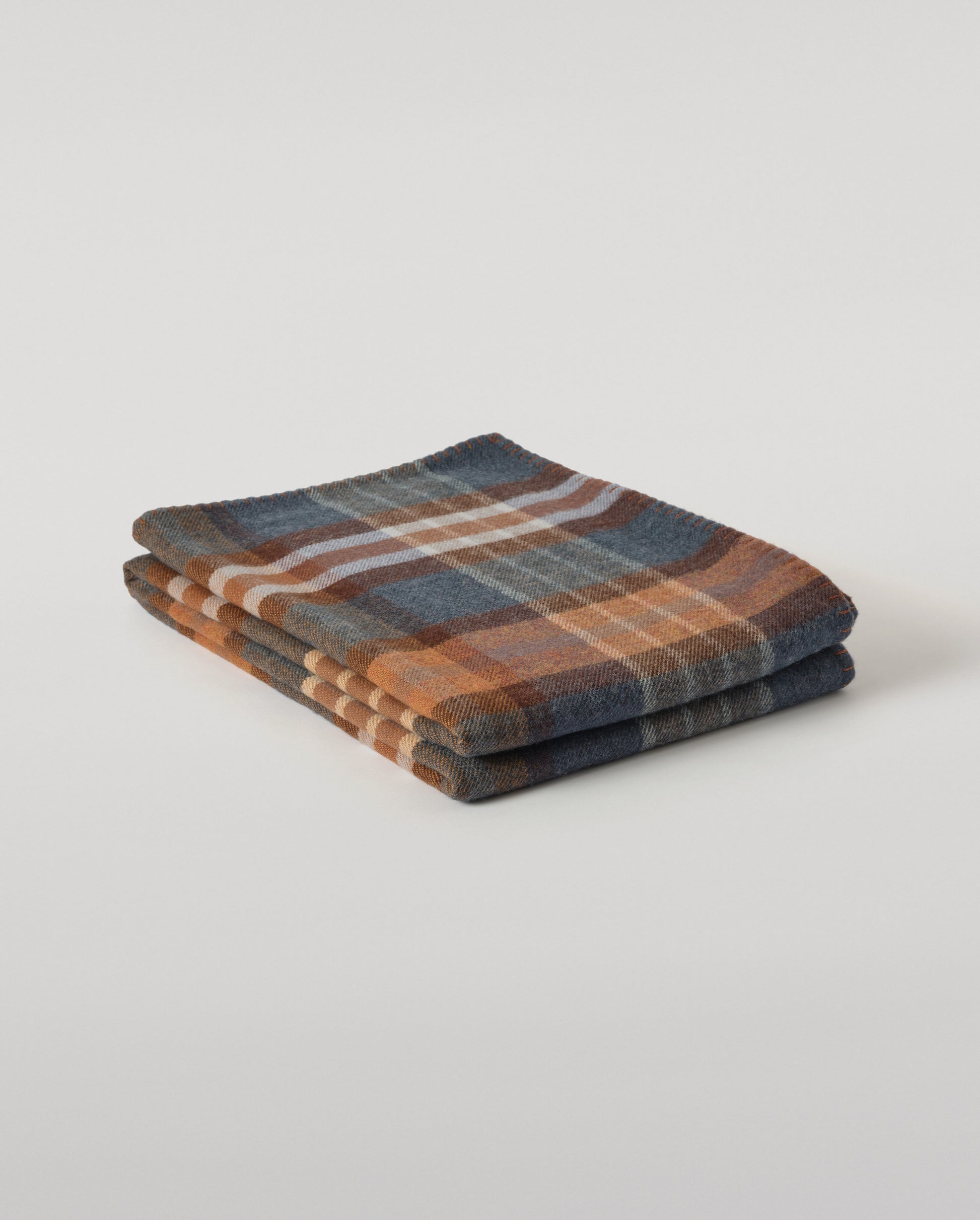 Johnstons of Elgin Double Face 100% Wool Blanket in Heather Blue and Brown Check TD000535RU7427ONE