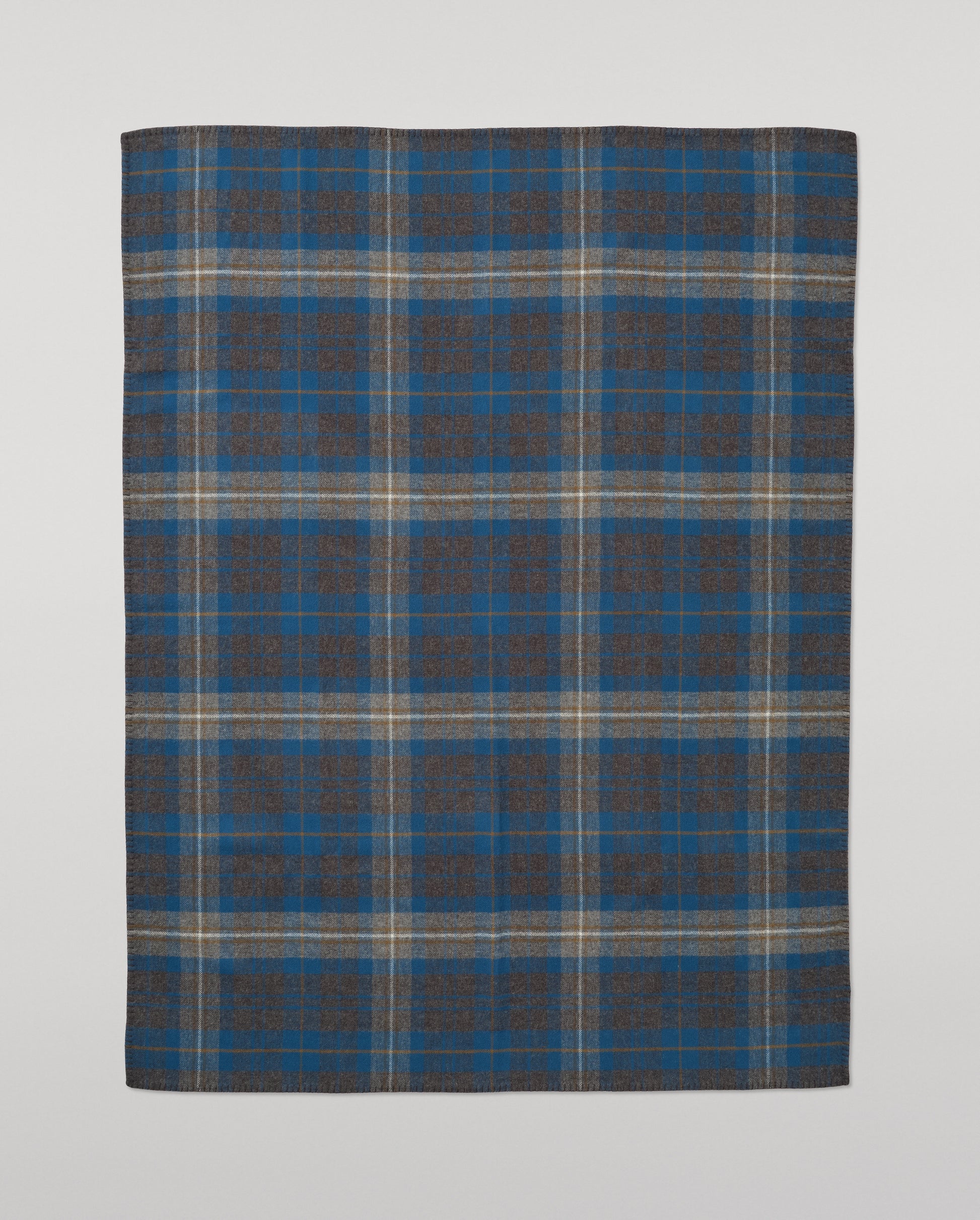 Johnstons of Elgin Double Face 100% Wool Blanket in Petrol & Charcoal Grey Check TD000535RU7833ONE