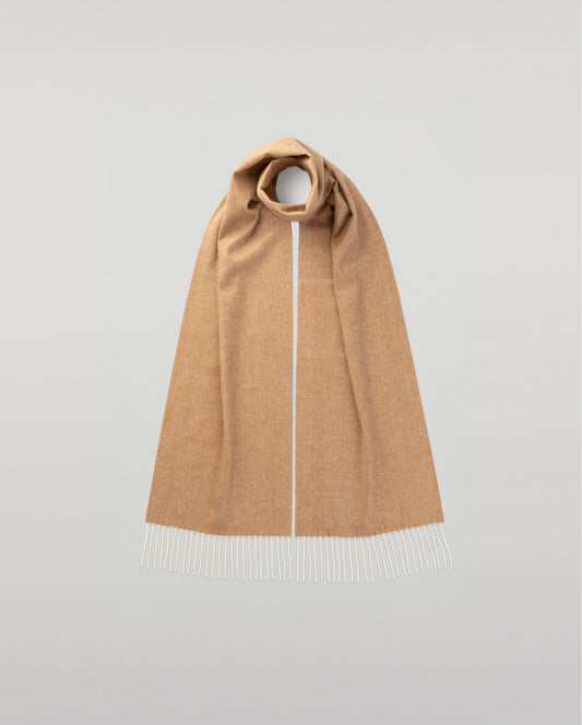 Johnstons of Elgin Neutral Herringbone Cashmere & Vicuña Scarf on a white background TV0000040815