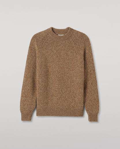JOHNSTONS OF ELGIN FYFE CREW SWEATER CASHMERE 3 COLOUR MARL CREW SWEATER - 6 PLY BROWN MARL 100% CASHMERE UAC05753007013