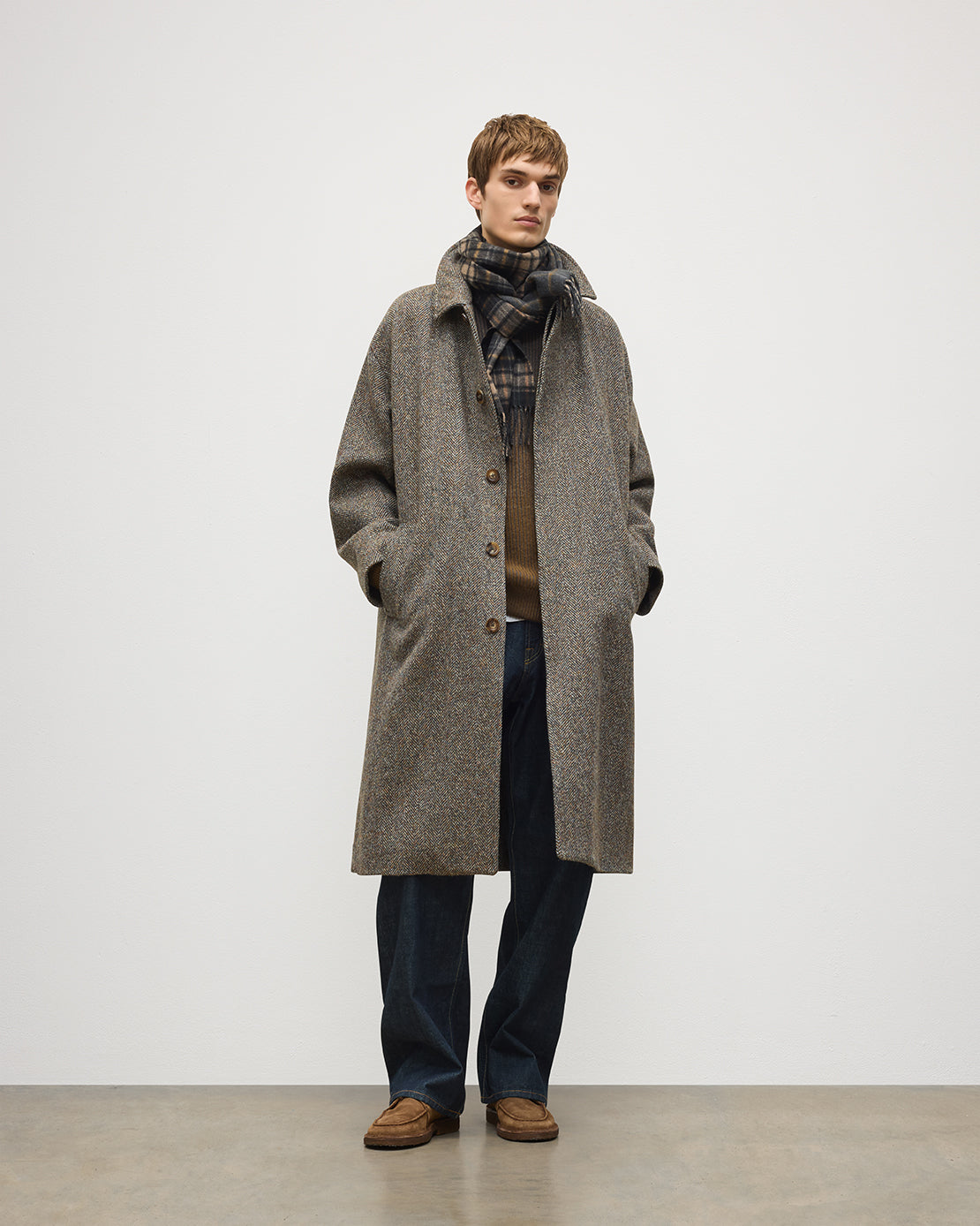 JOHNSTONS OF ELGIN MENS BRODIE WOOL CAR COAT BLUE MARL 100% WOOL UD000542RU7856