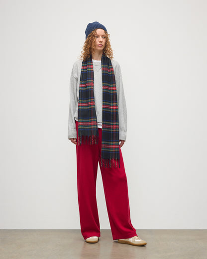 Johnstons of Elgin Tartan Cashmere Scarf in Black Stewart on a white background WA000016KU0324N/A