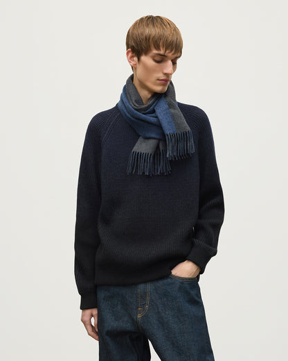 JOHNSTONS OF ELGIN CASHMERE CONTRAST REVERSIBLE SCARF GREY & BLUE 100% CASHMERE WA000020RU7792ONE