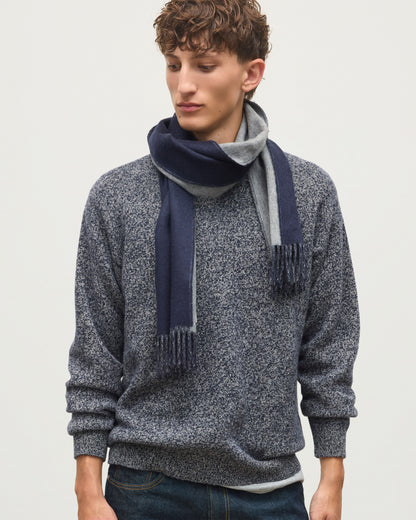 JOHNSTONS OF ELGIN CASHMERE CONTRAST REVERSIBLE SCARF DARK NAVY & GREY 100% CASHMERE WA000020RU7647ONE
