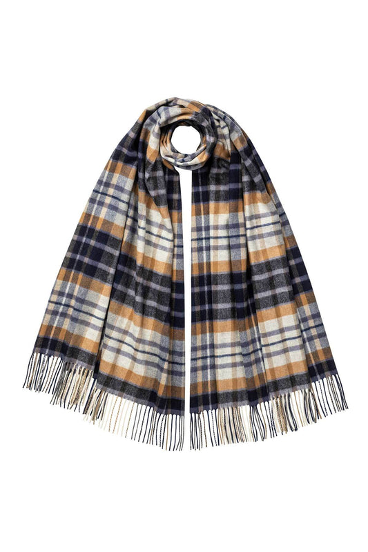 Johnstons of Elgin 100% Cashmere Stole in House Check on a white background WA000056RU6933ONE