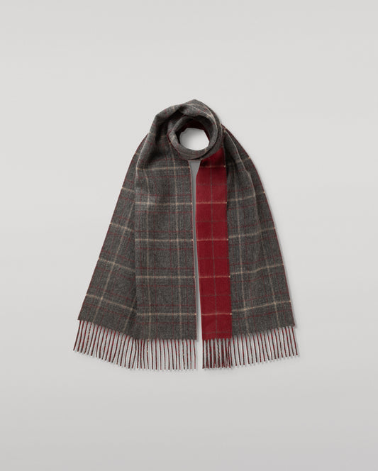 JOHNSTONS OF ELGIN CASHMERE CONTRAST REVERSIBLE SCARF GREY & RED 100% CASHMERE WA000020RU7798ONE
