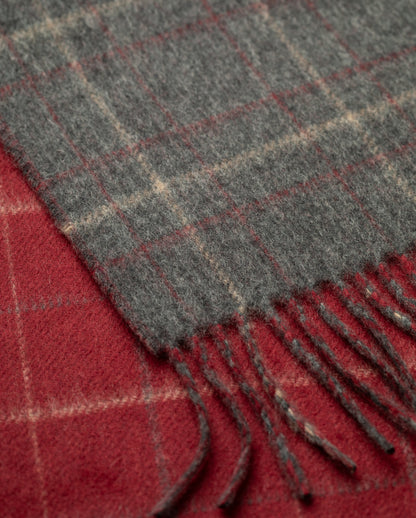 JOHNSTONS OF ELGIN CASHMERE CONTRAST REVERSIBLE SCARF GREY & RED 100% CASHMERE WA000020RU7798ONE