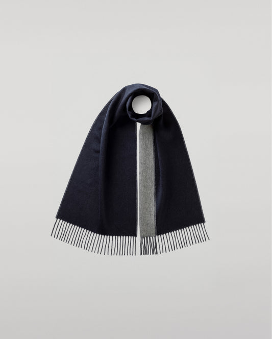 JOHNSTONS OF ELGIN CASHMERE CONTRAST REVERSIBLE SCARF DARK NAVY & GREY 100% CASHMERE WA000020RU7647ONE