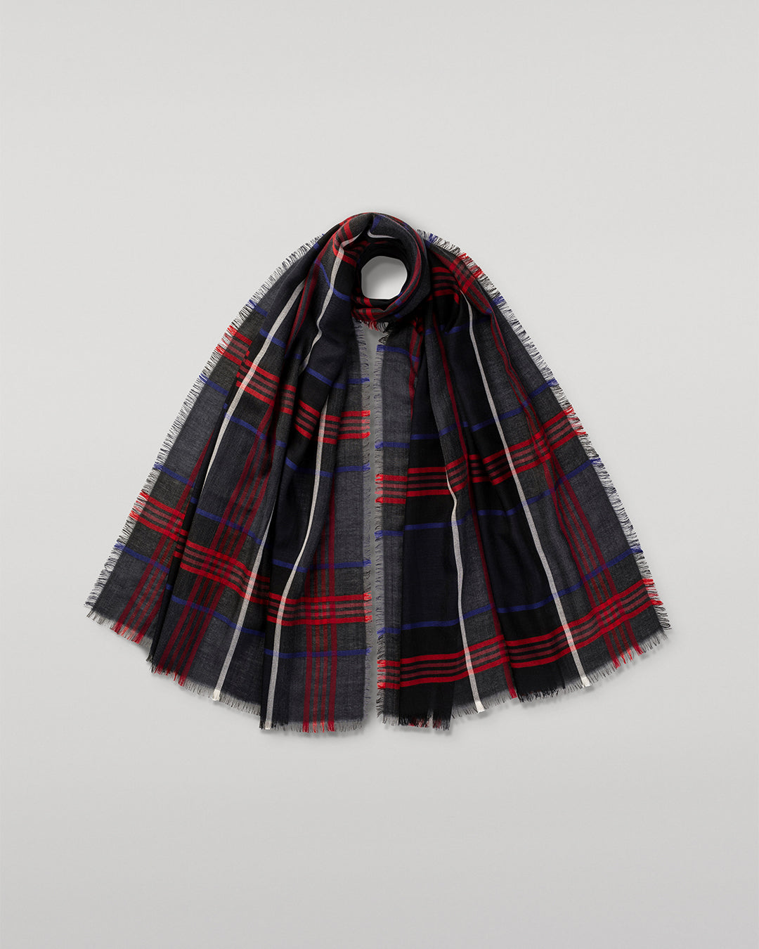 JOHNSTONS OF ELGIN ORTON CRAMMED TARTAN SCARF NAVY 100% CASHMERE WA002447RU7703ONE