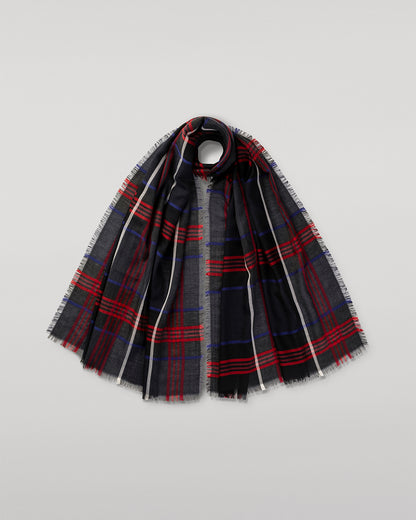 JOHNSTONS OF ELGIN ORTON CRAMMED TARTAN SCARF NAVY 100% CASHMERE WA002447RU7703ONE