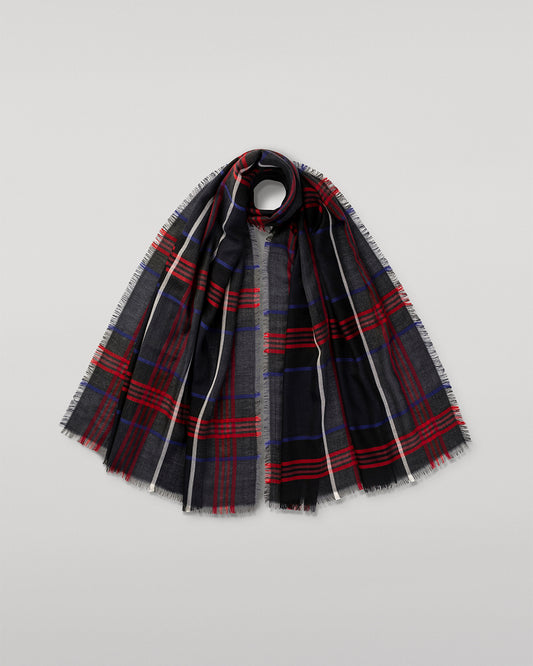JOHNSTONS OF ELGIN ORTON CRAMMED TARTAN SCARF NAVY 100% CASHMERE WA002447RU7703ONE