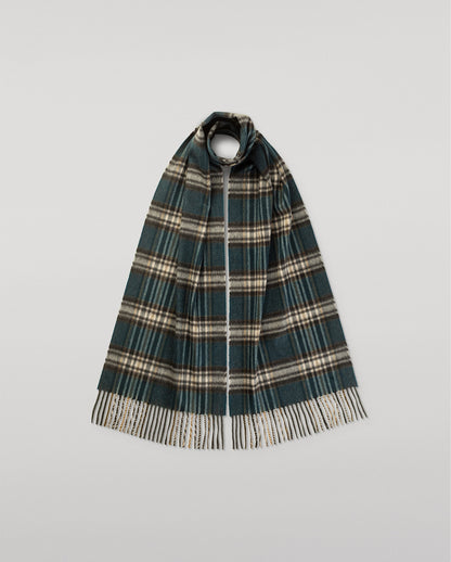 JOHNSTONS OF ELGIN CASHMERE VINTAGE CHECK SCARF BOTTLE GREEN 100% CASHMERE WA002634RU7781ONE
