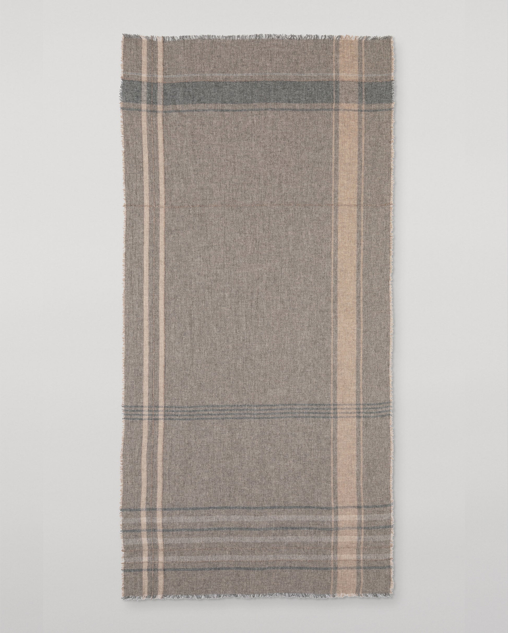 Johsntons of Elgin Plaid blanket with brown, beige, and blue pattern on a light gray background WA002642RU7772