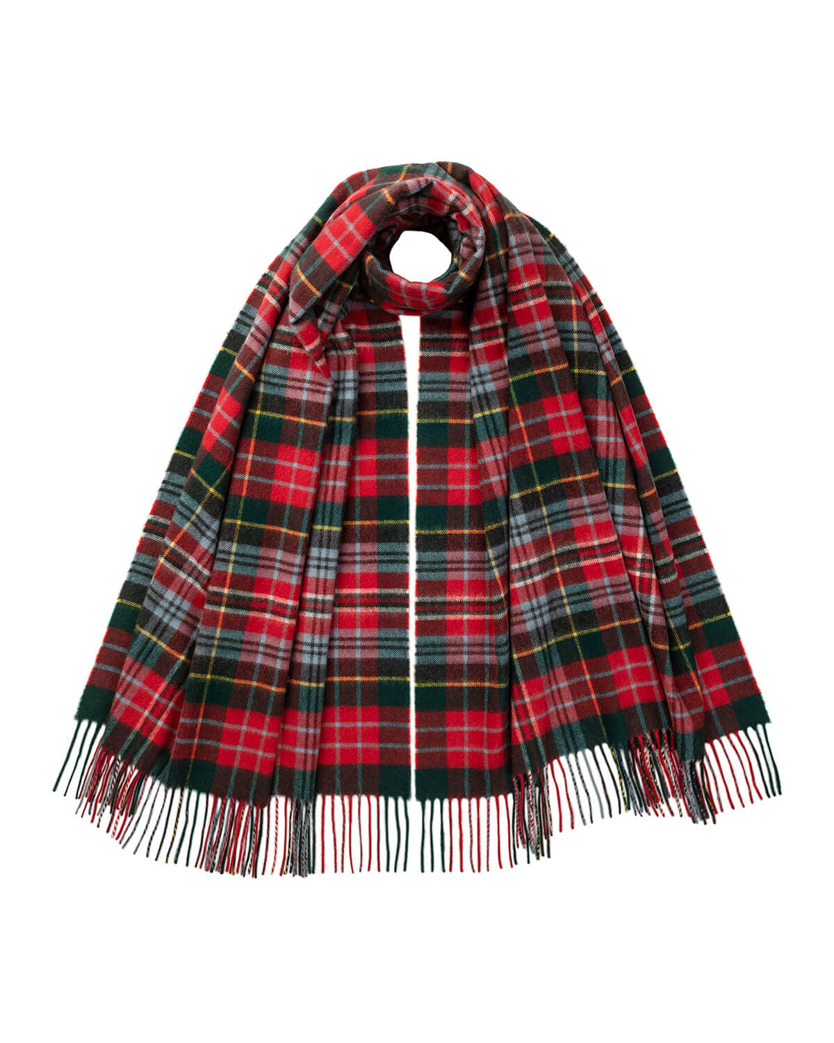Johnstons of Elgin Tartan Cashmere Stole in Caledonia on a white background WA000056KU0129ONE