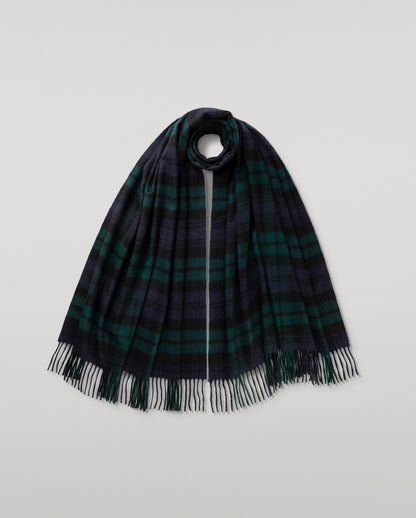 Johnstons of Elgin Tartan Cashmere Stole in Black Watch on a white background WA000056KU0317N/A