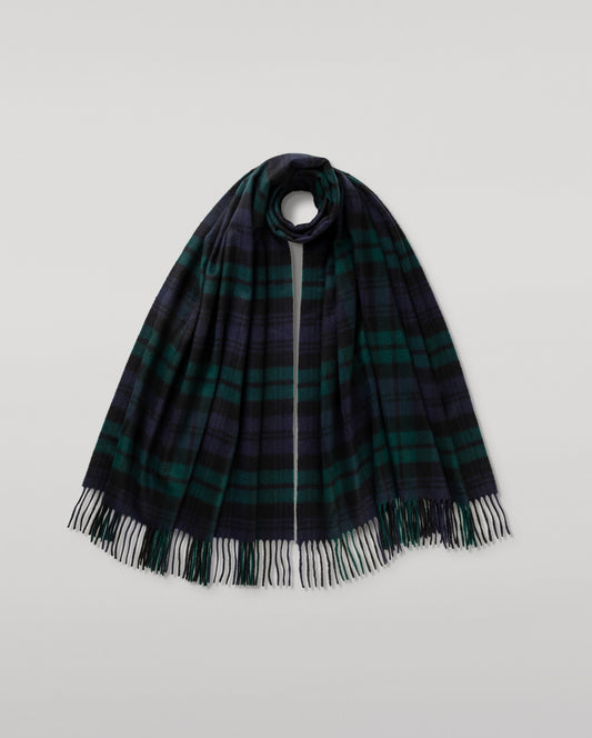 Johnstons of Elgin Tartan Cashmere Stole in Black Watch on a white background WA000056KU0317N/A