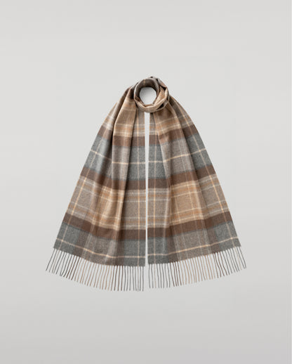Johnstons of Elgin Woven Accessories Natural MacKellar Natural MacKellar Tartan Wide Cashmere Scarf WA000057KU0542ONE