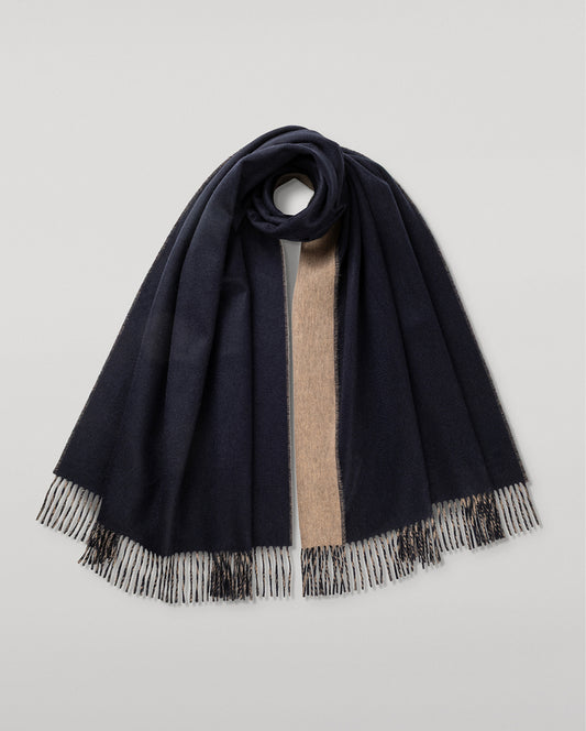 JOHNSTONS OF ELGIN CASHMERE CONTRAST REVERSIBLE STOLE NAVY & BROWN 100% CASHMERE WA000585RU7784ONE