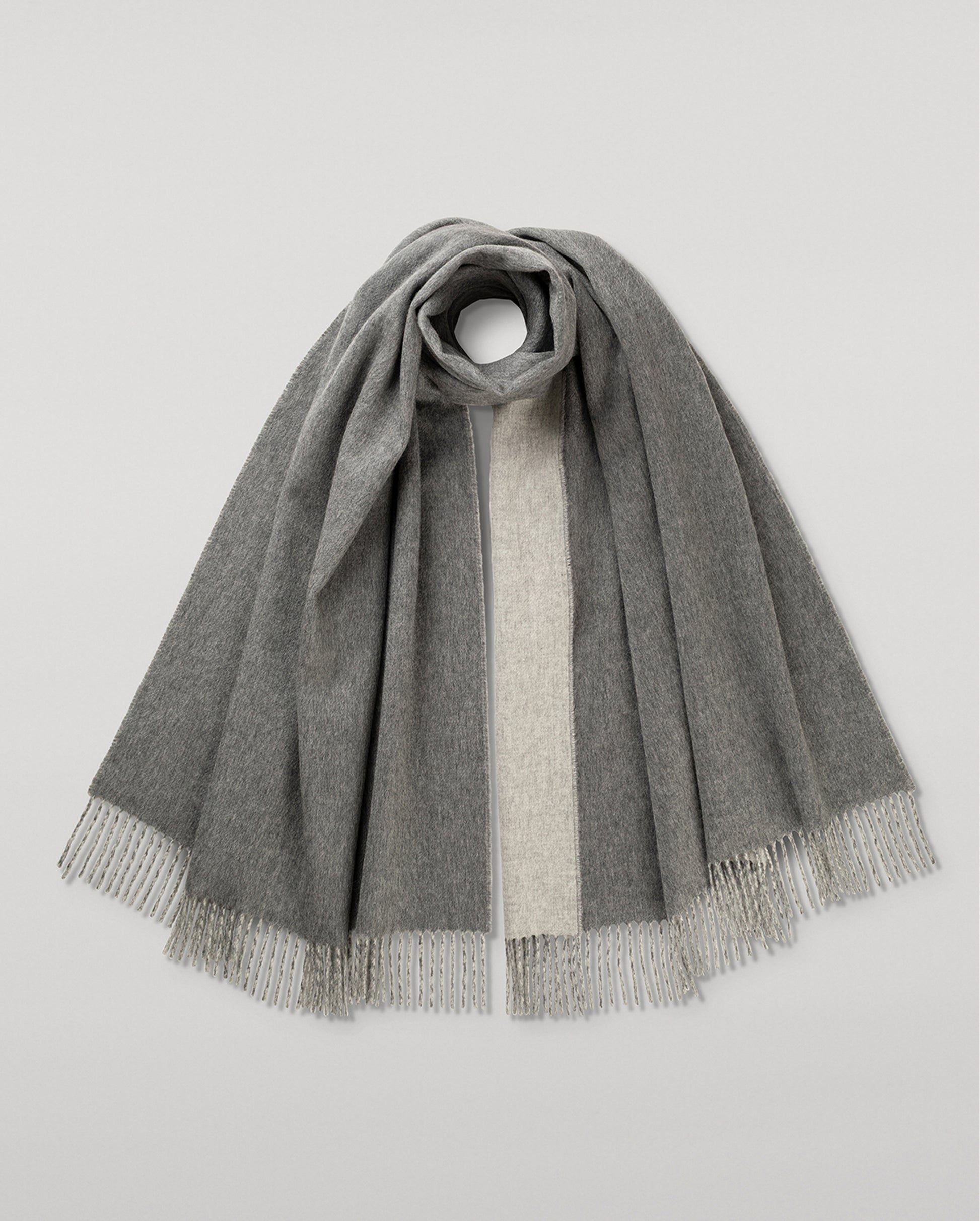 JOHNSTONS OF ELGIN CASHMERE CONTRAST REVERSIBLE STOLE GREY 100% CASHMERE WA000585RU7785ONE