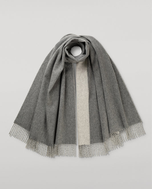 JOHNSTONS OF ELGIN CASHMERE CONTRAST REVERSIBLE STOLE GREY 100% CASHMERE WA000585RU7785ONE