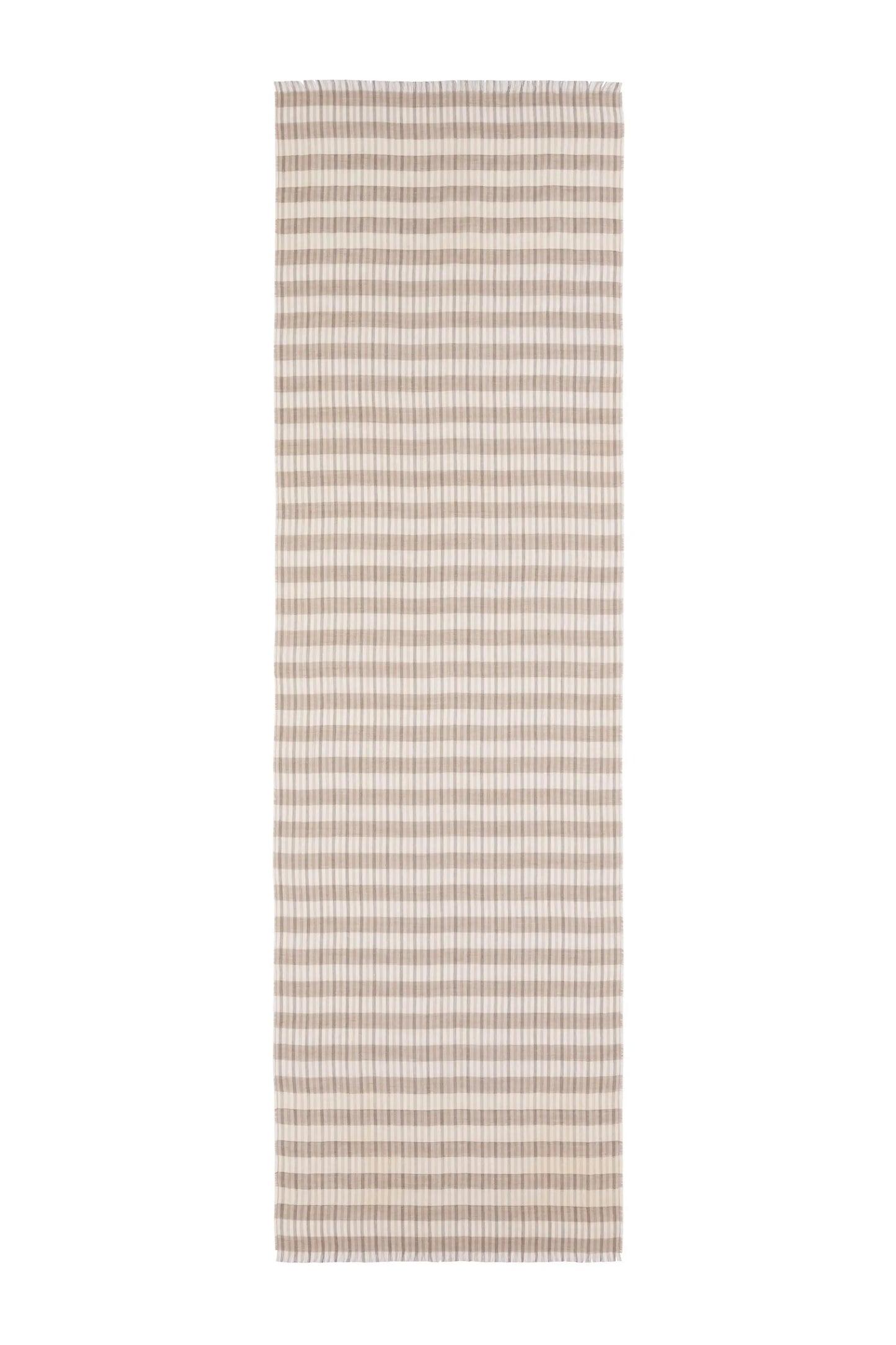 Johnstons of Elgin SS25 Accessories Natural Tipped Stripe Lightweight Scarf  lying flat on a white background WB002672RU7581ONE