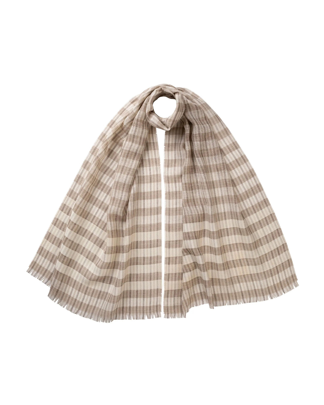 Johnstons of Elgin SS25 Accessories Natural Tipped Stripe Lightweight Scarf  on a white background WB002672RU7581ONE
