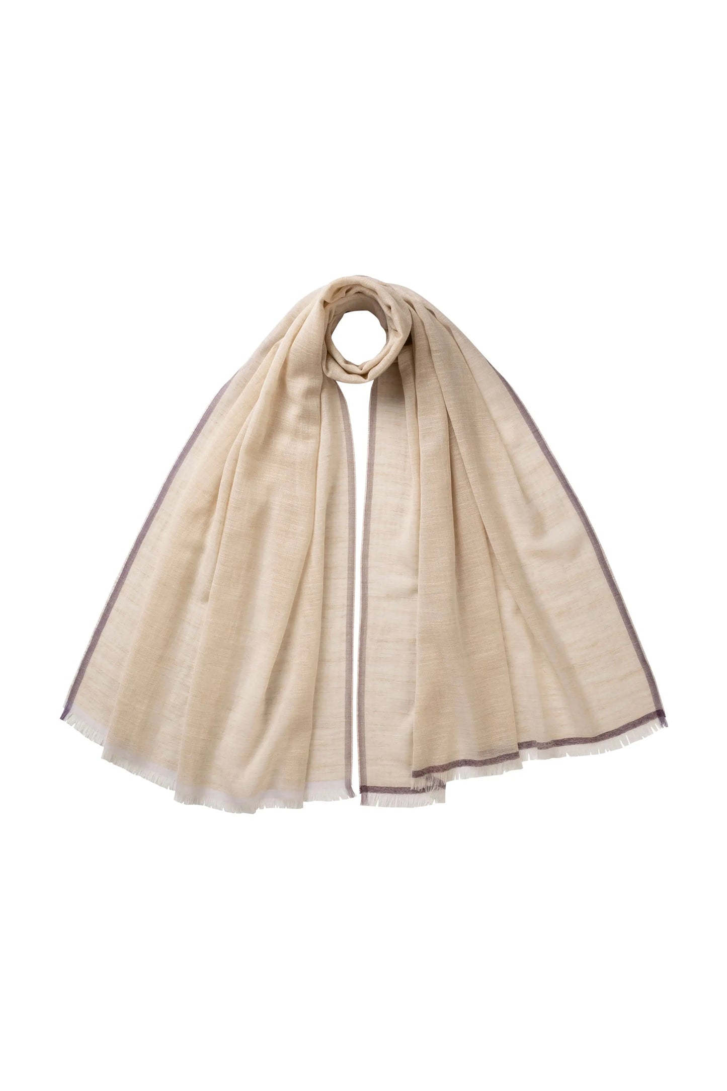 Johnstons of Elgin SS25 Accessories Natural Colour Border Lightweight Scarf on a white background WB002693RU7595ONE