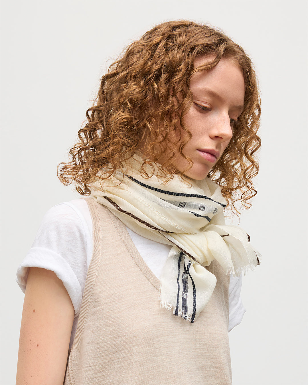 JOHNSTONS OF ELGIN CYRUS FLOAT EDGE SCARF WHITE 94% WOOL 4% CASHMERE 2% SILK WB002860RU7711ONE