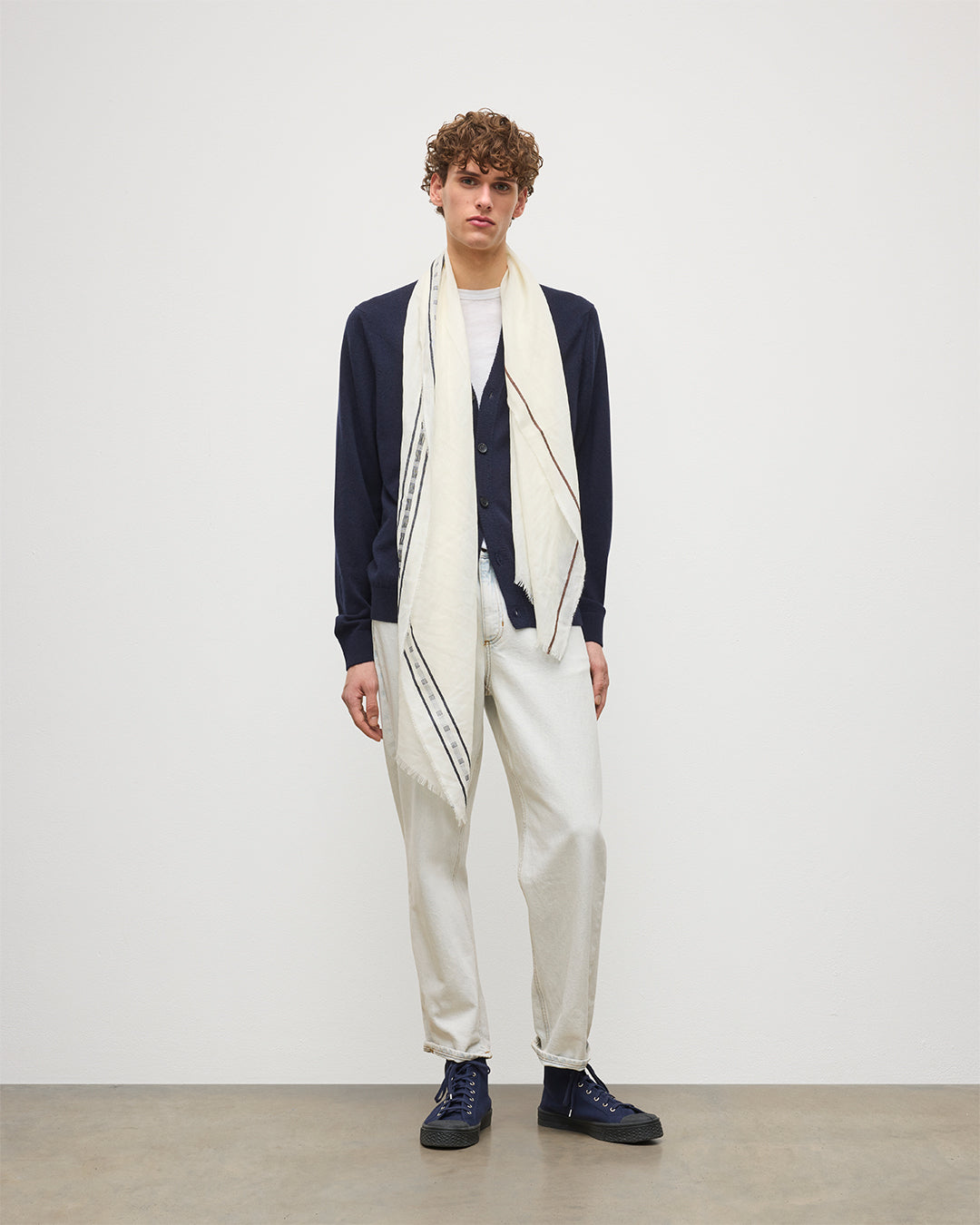 JOHNSTONS OF ELGIN CYRUS FLOAT EDGE SCARF WHITE 94% WOOL 4% CASHMERE 2% SILK WB002860RU7711ONE