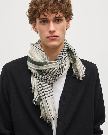 JOHNSTONS OF ELGIN CRAWTON GRAPHIC STRIPE SCARF NATURAL 59 % WOOL 24% SILK 17% LINEN WB002861RU7714ONE