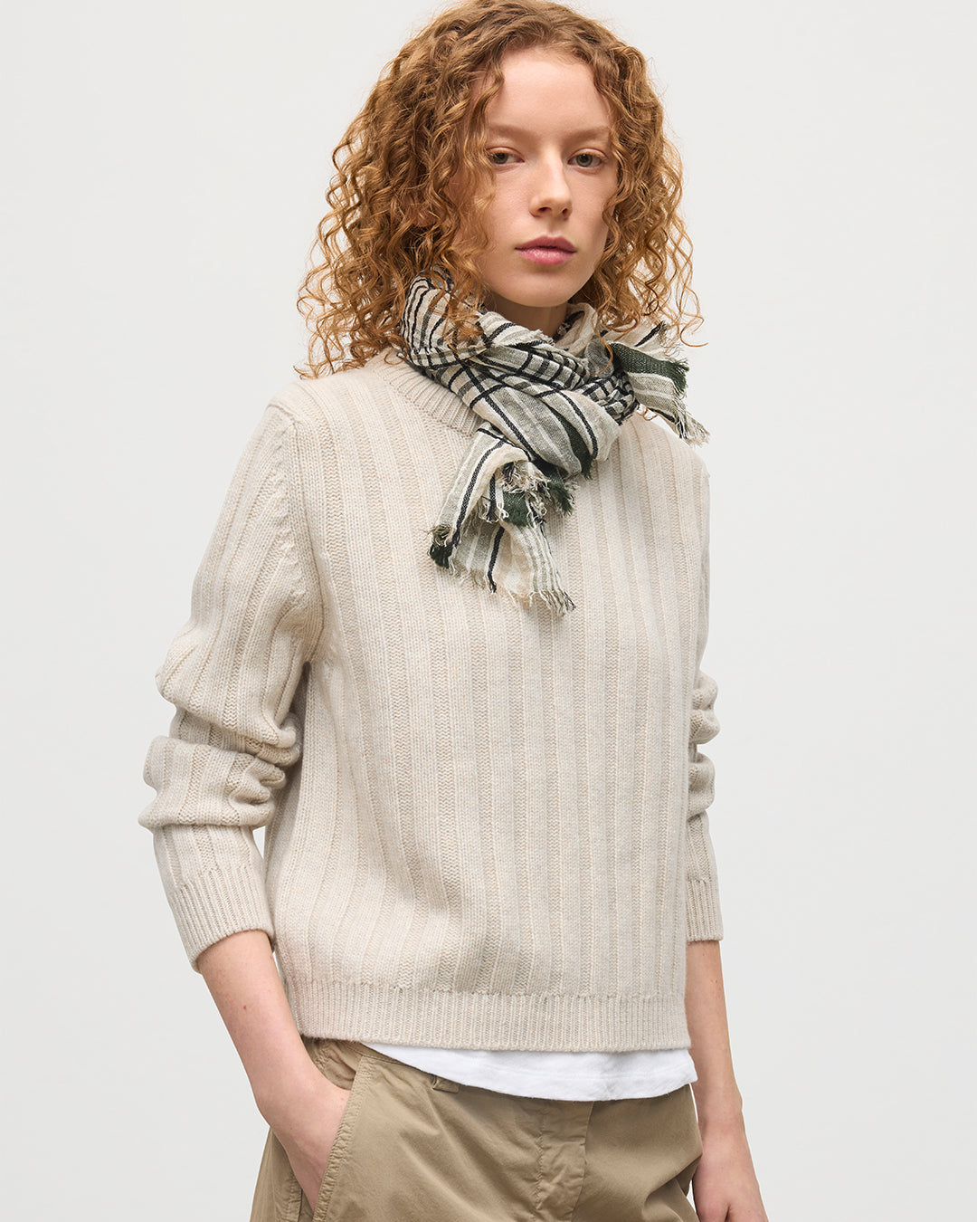 JOHNSTONS OF ELGIN CRAWTON GRAPHIC STRIPE SCARF NATURAL 59 % WOOL 24% SILK 17% LINEN WB002861RU7714ONE