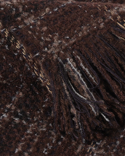 Johnstons of Elgin Luxury Texture Throw in Peat Brown and Navy, 82% Cashmere 10% Silk 8% Alpaca WB002930RU7812ONE