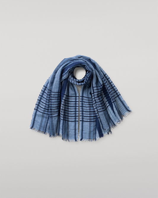 JOHNSTONS OF ELGIN CRAWTON GRAPHIC STRIPE SCARF NAVY 59 % WOOL 24% SILK 17% LINEN WB002861RU7715ONE
