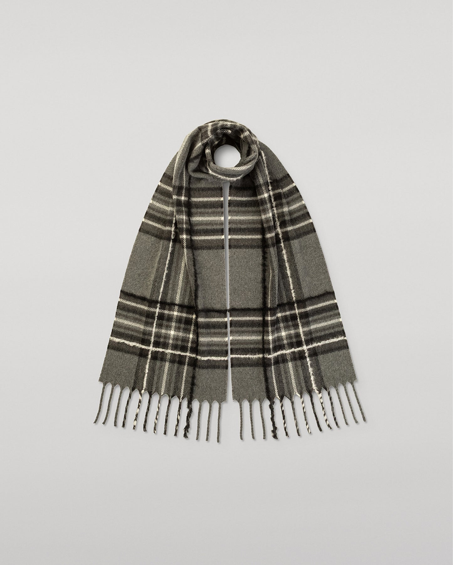 JOHNSTONS OF ELGIN MACH TARTAN SCARF GREY 95% WOOL 4% CASHMERE 1% SILK WB002956RU7776ONE