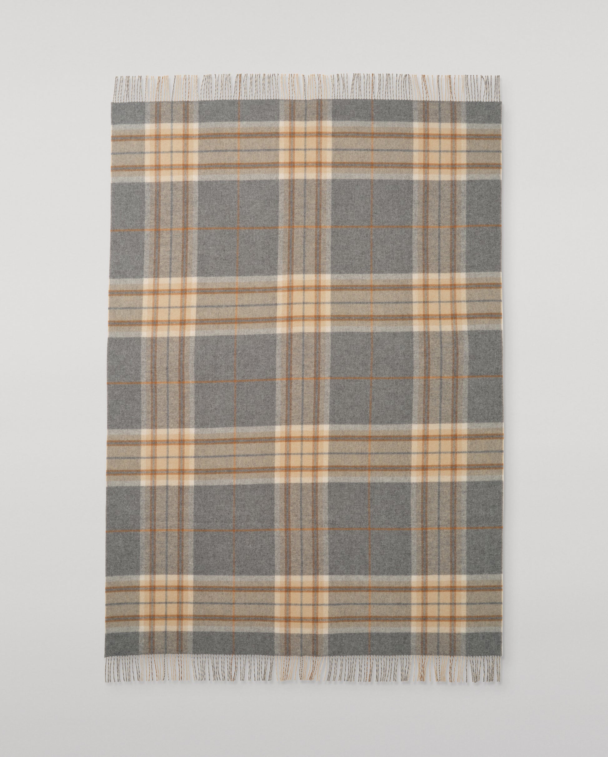 Johnstons of Elgin Interiors Collection Grey & Brown Overcheck Reversible Lambswool Throw WD000021RU6954ONE