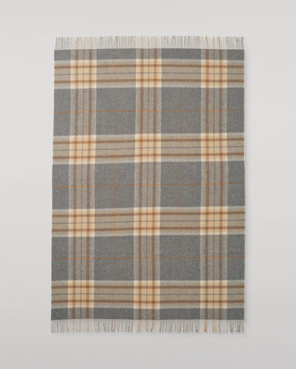 Johnstons of Elgin Interiors Collection Grey & Brown Overcheck Reversible Lambswool Throw WD000021RU6954ONE