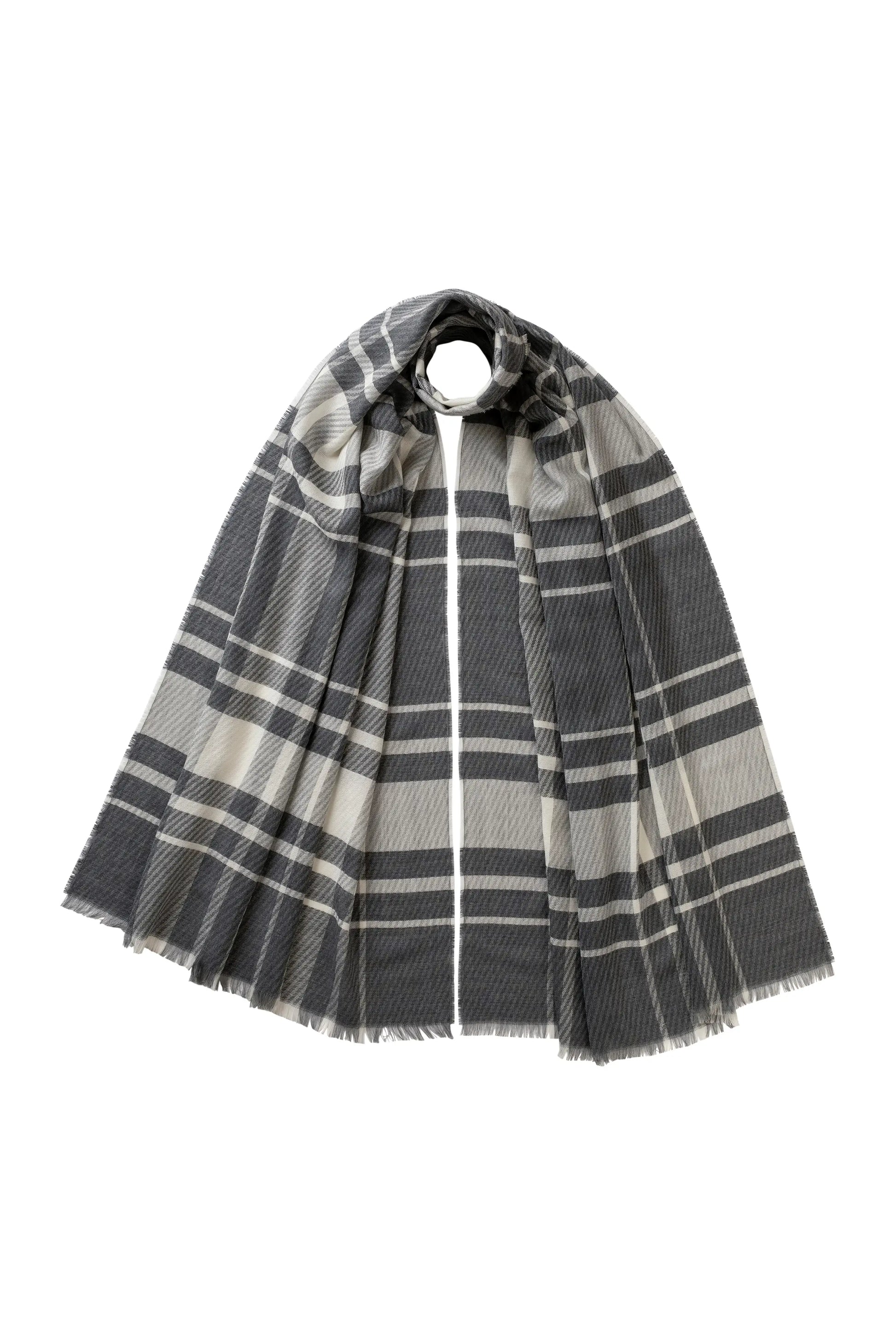 Johnstons of Elgin AW25 Woven Accessories Grey Twill Check Scarf WDC01519RU7689ONE