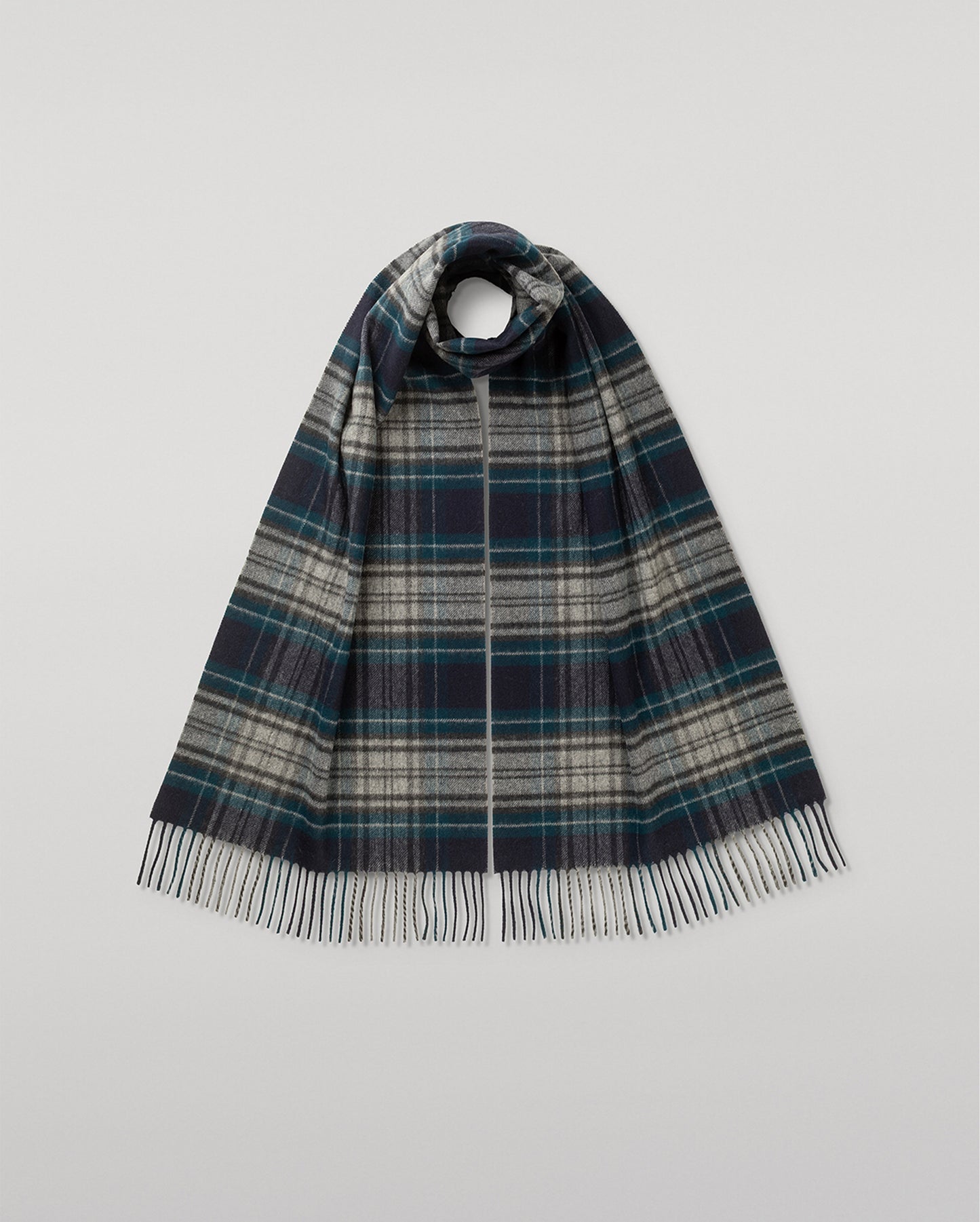 JOHNSTONS OF ELGIN VINTAGE CHECK MERINO SCARF NAVY MULTI 100% WOOL WDC01797RU7762ONE