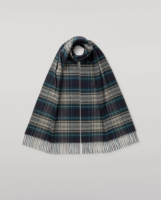 JOHNSTONS OF ELGIN VINTAGE CHECK MERINO SCARF NAVY MULTI 100% WOOL WDC01797RU7762ONE