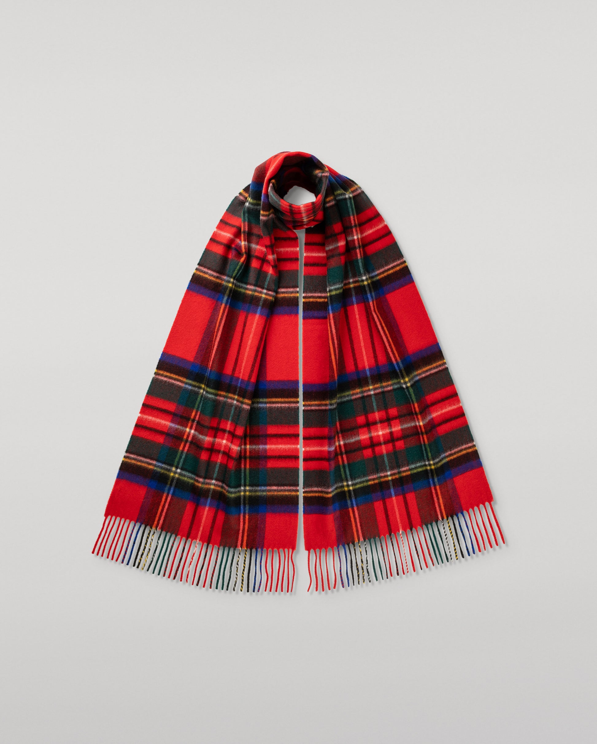 Johnstons of Elgin Ultrafine Merino Tartan Scarf in Royal Stewart on a white background WDC01797KU0303ONE