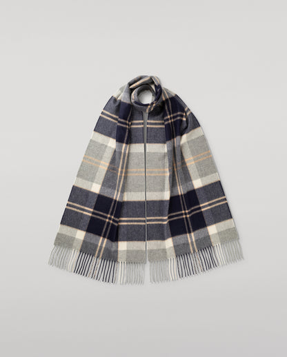 Johnstons of Elgin Ultrafine Merino Tartan Scarf in Silver Bannockbane on a white background WDC01797KU0499ONE